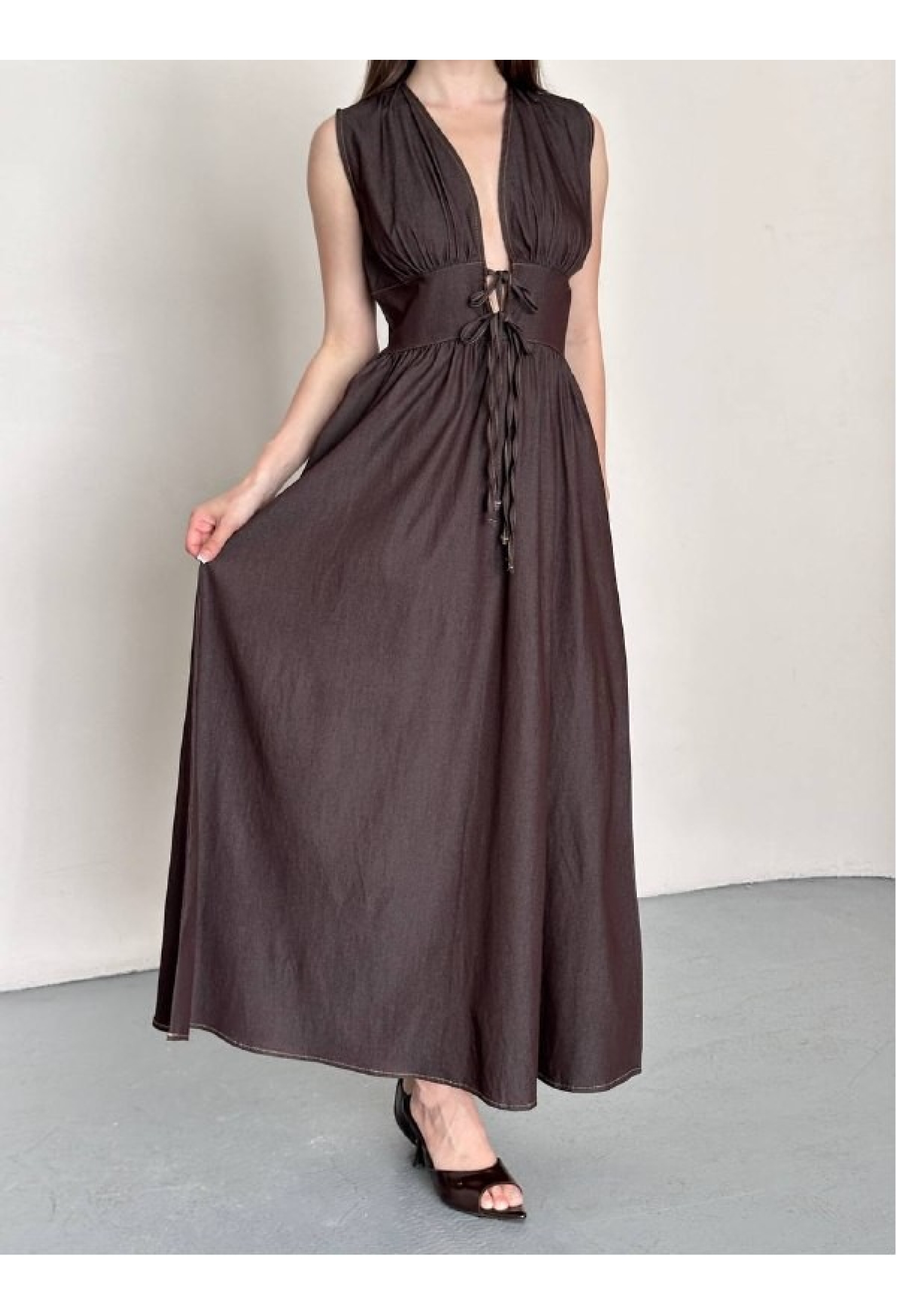 Fit And Flare Dress With Plunging Neckline