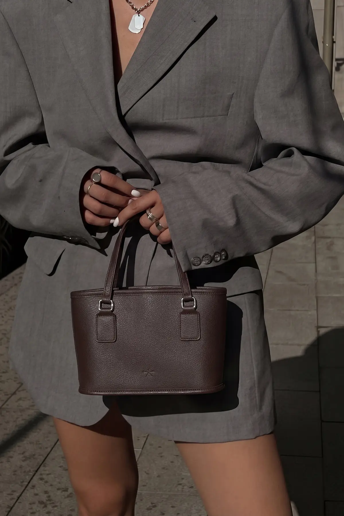 Brown Textured Tote Bag