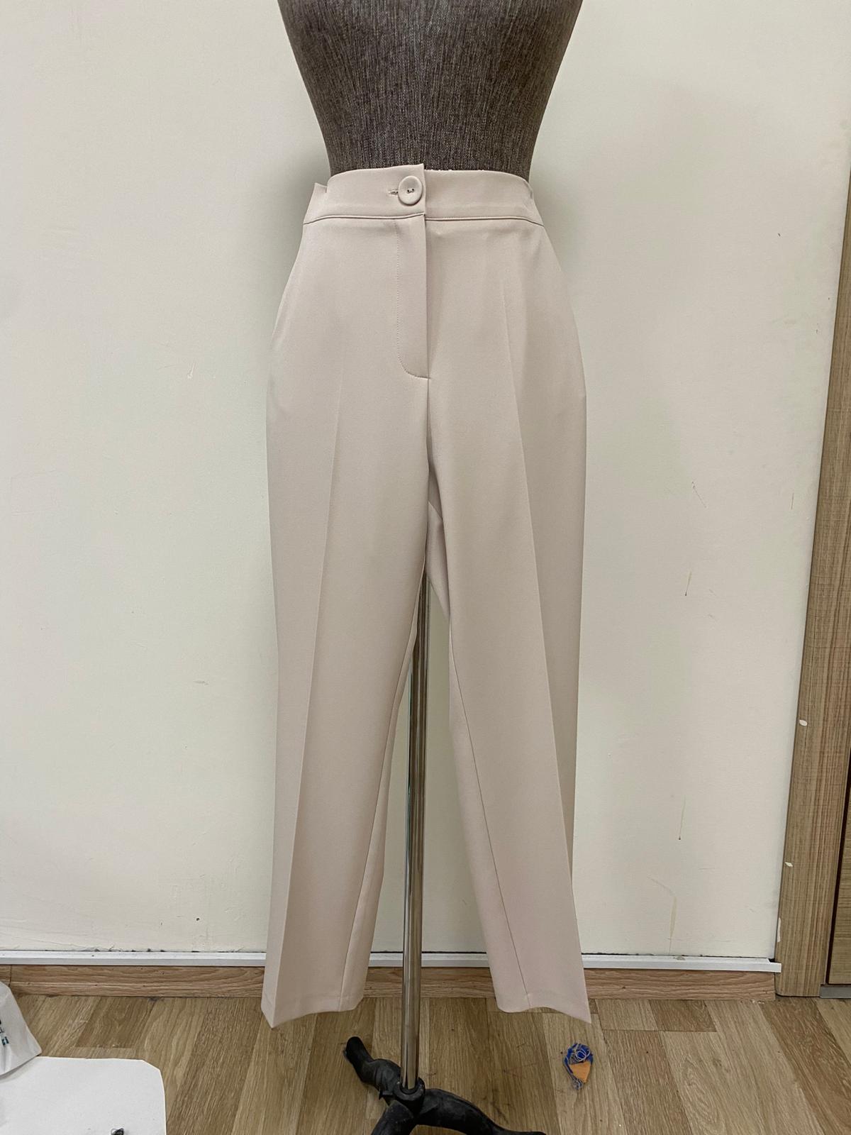Beige High Waist Tapered Carrot Pants