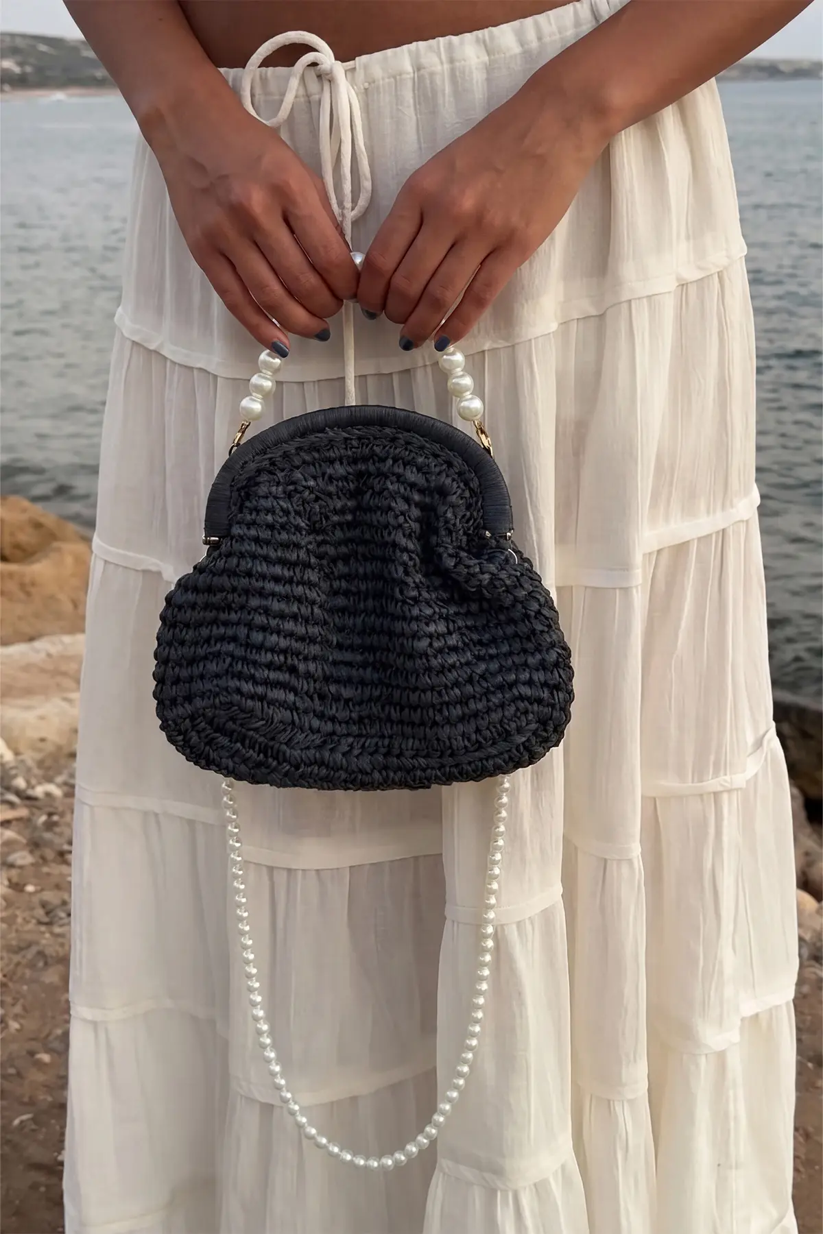 Black Straw Mini Bag