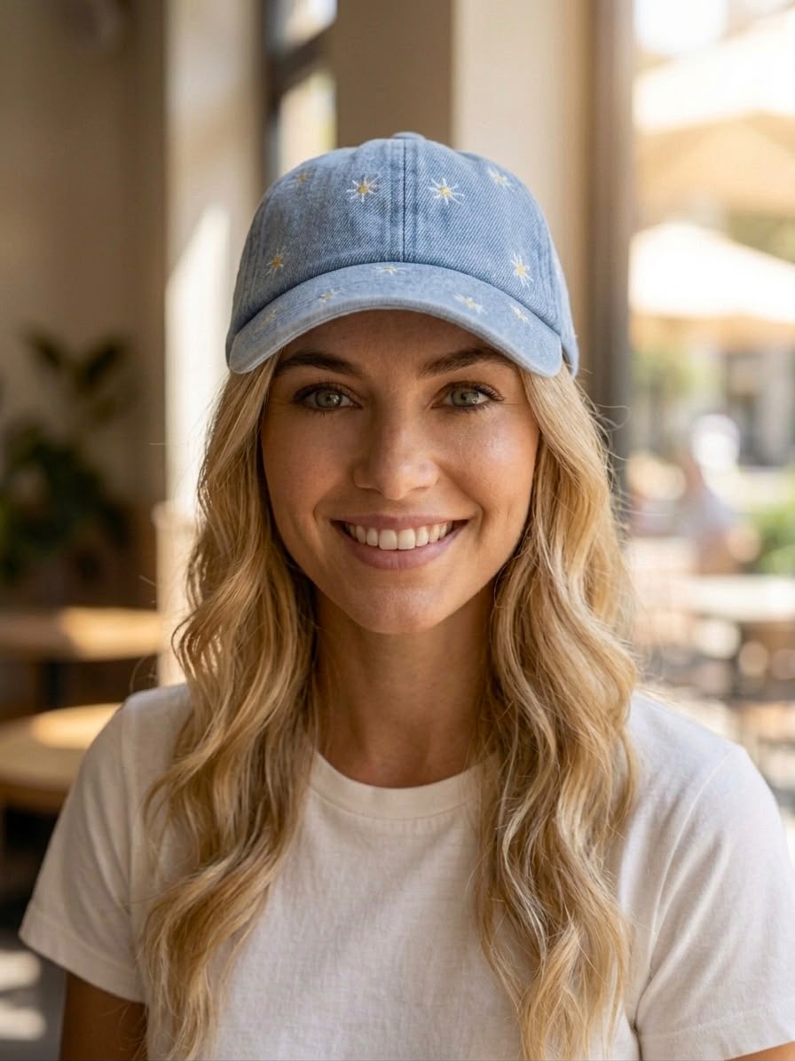 Blue Casual Floral Hat