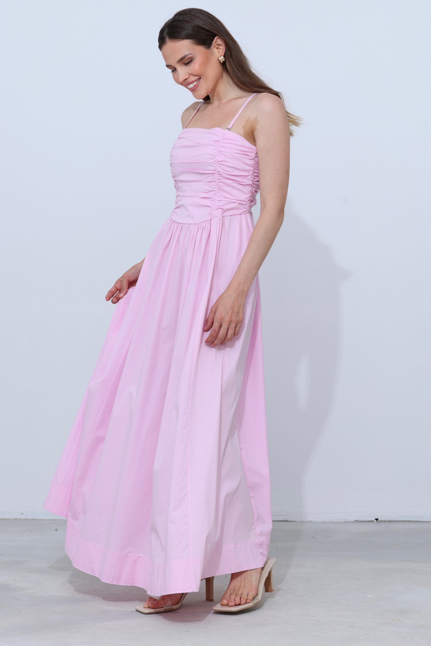 Pink Elegant Maxi Cami Dress With Square Neck