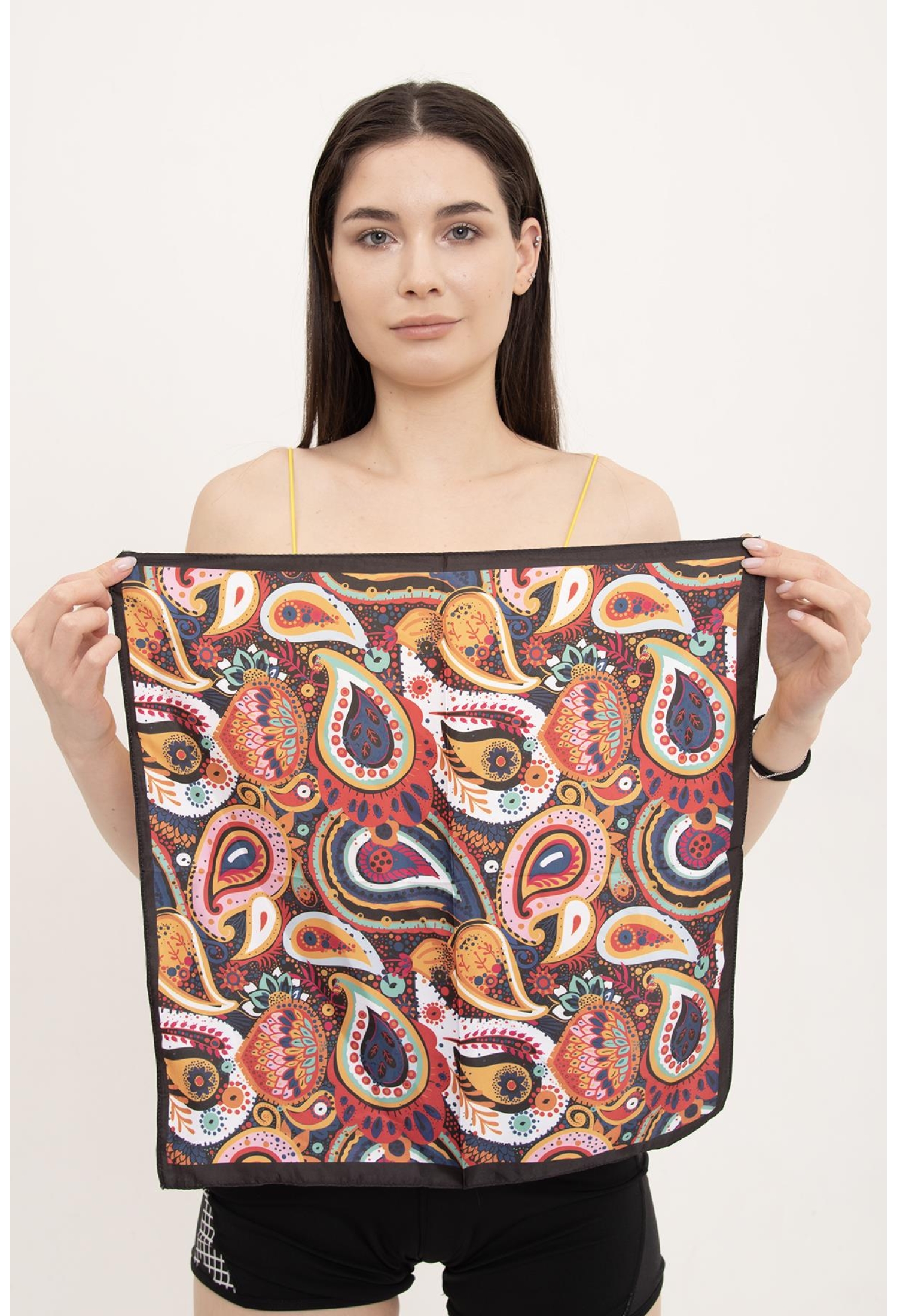 Paisley Patterned Bandana Scarf - Black